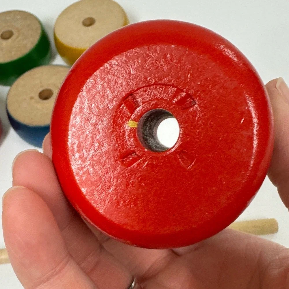 Vintage Japanese Daruma Otoshi Wooden Stacking Game Traditional Folk Toy Mallet